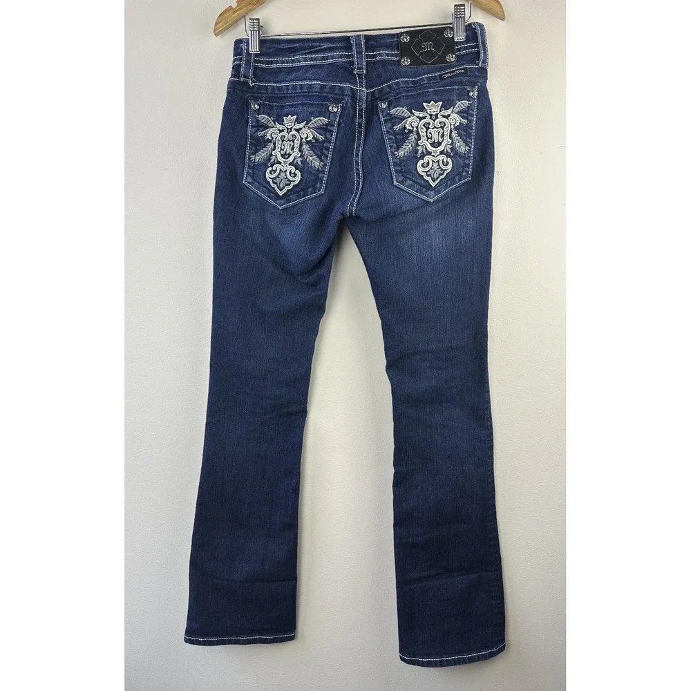 Miss Me Jeans Womens 28 Bootcut Low Rise Bling Rhinestone Embroidered Denim - Picture 2 of 15